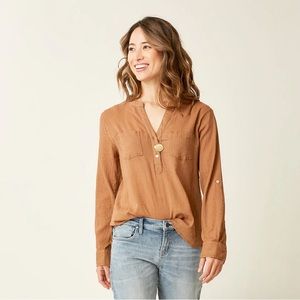 Carve Designs Dylan Gauze Shirt Saddle Size S